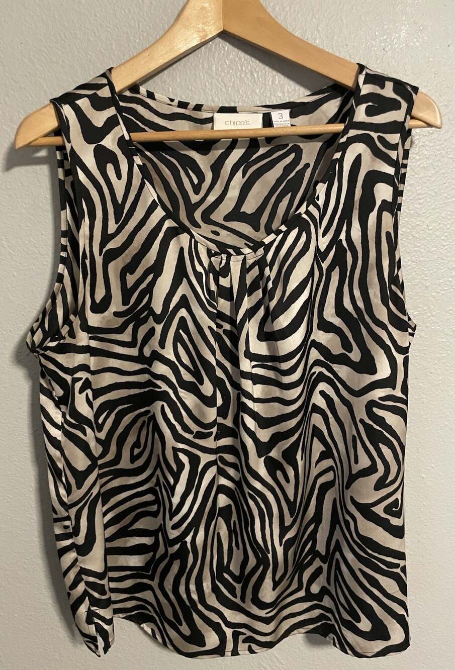 Chicos Womens Top Size 3 US XL Zebra Print Satin Sleeveless Clubwear Mob Wife